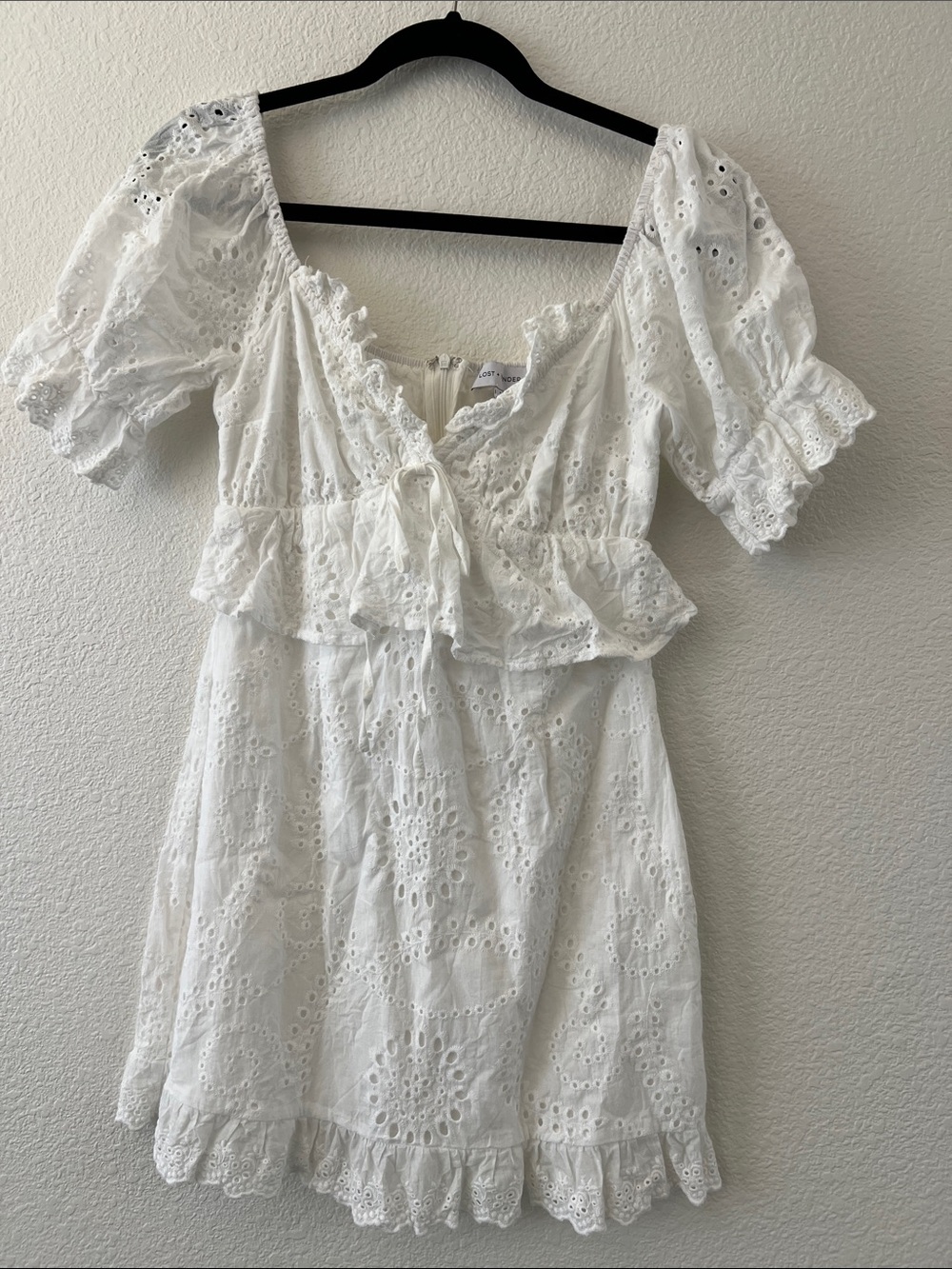 Lost + Wander White Eyelet Ruffle Mini Dress